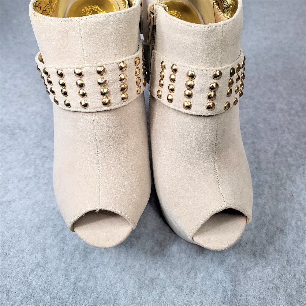 * Mona Mia Nude With Gold Studs Faux Leather Wedge Booty - Picture 8 of 15